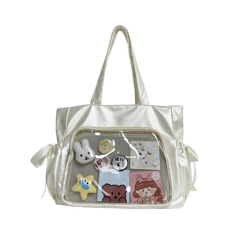 Bow Pain Large Food Intake Satin For Class Women's Shoulder Bag