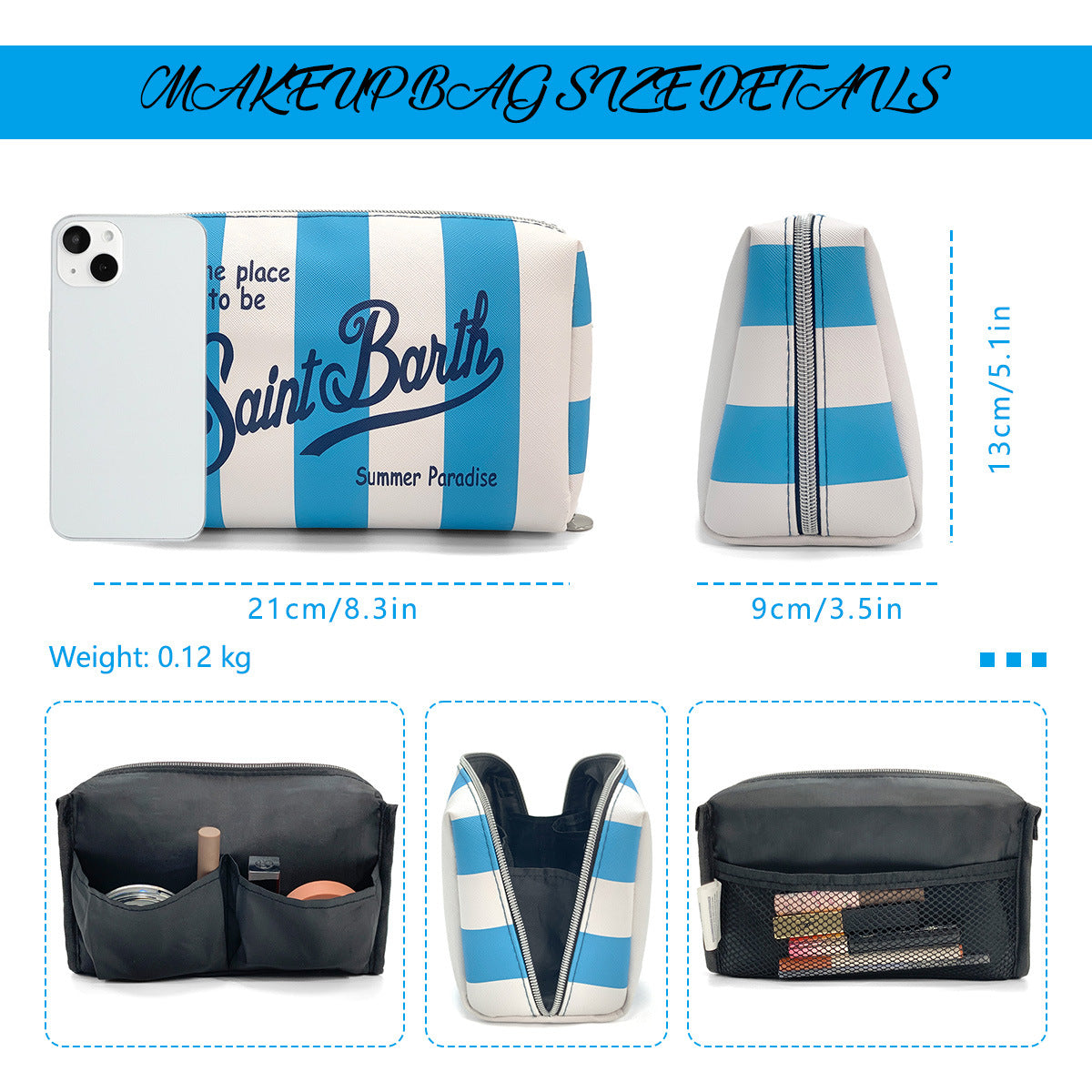 Classic Waterproof Striped Printed Wash Clutch Makeup Bag
