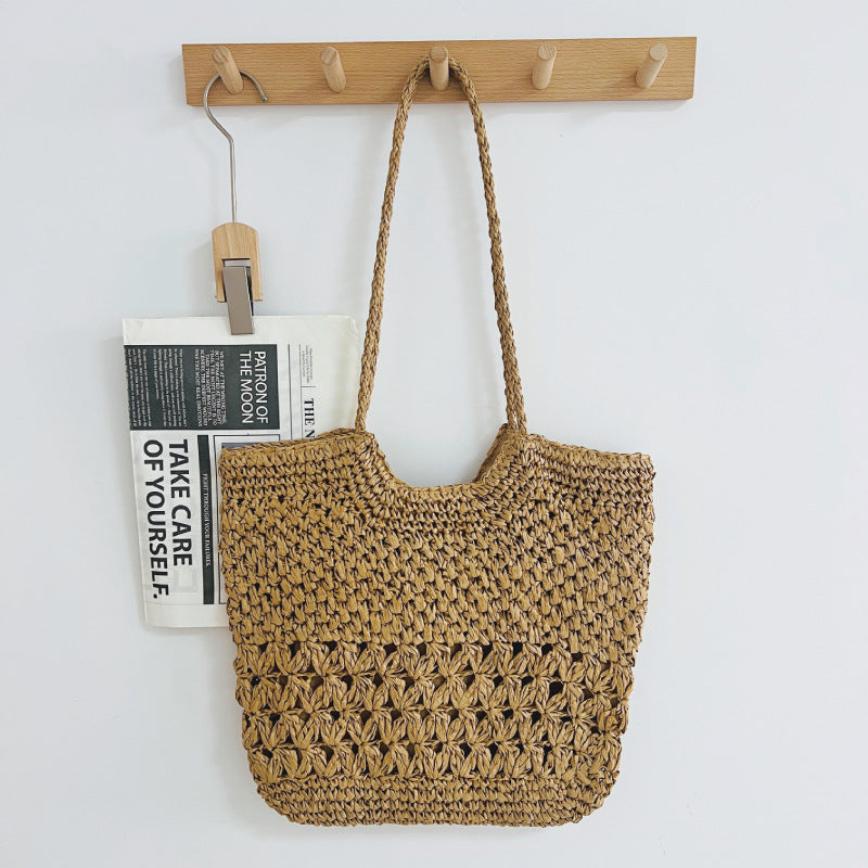 Women's Summer Hollow Woven Seaside Vacation Straw Artistic Crafts Paper Underarm Bag