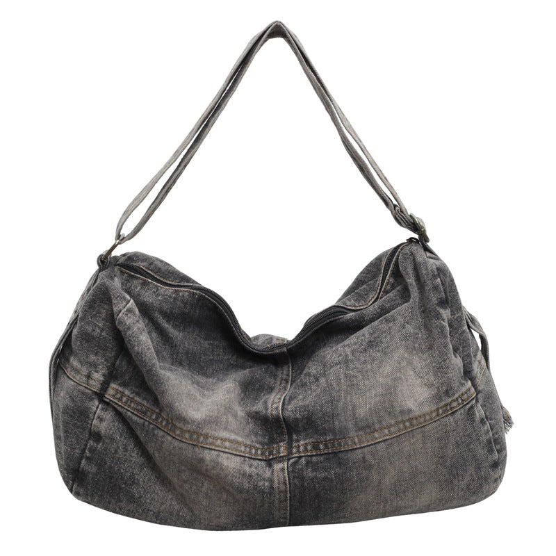 Women's Large Capacity Denim Retro Distressed Underarm Tote Bags