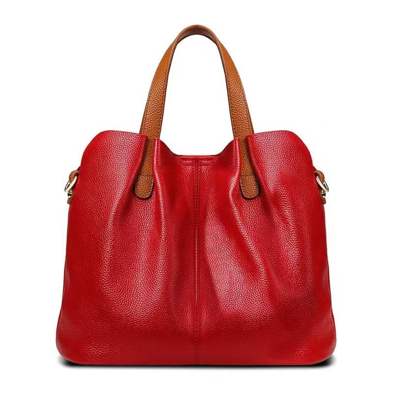 Women's Genuine Leather Fashion Color Contrast First Layer Women's Handbag