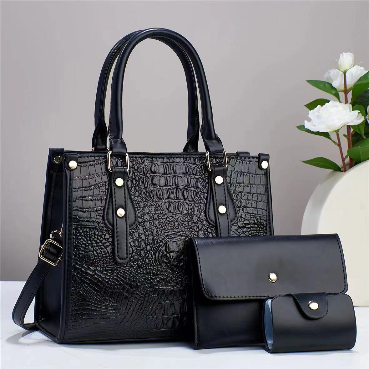 Women's Embossed Three-piece Fashion Portable Large Capacity Bags