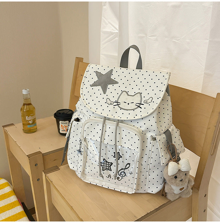 Women's Polka Dot Style Cartoon Cute Kitten Leisure Backpack