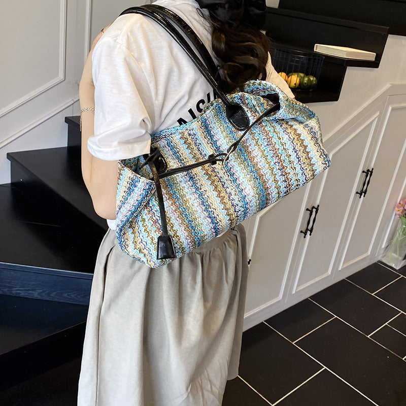 Women's Popular Color Woven Large Capacity Seaside Vacation Style Tote Bags