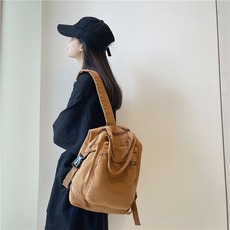 Solid Color Retro Nylon Female Style Simple Junior Backpacks