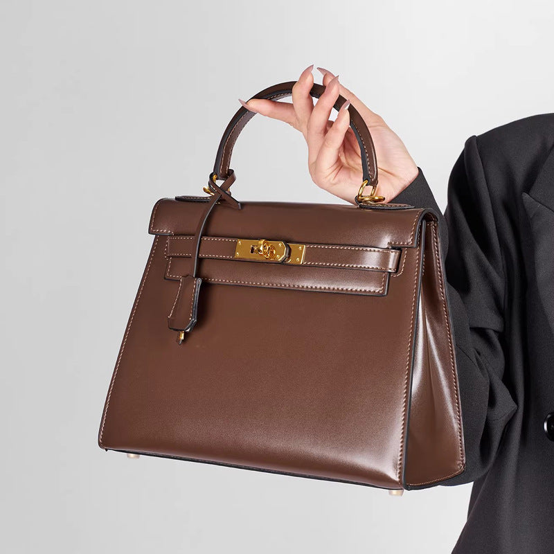 Women's Glossy Kelly Cowhide Leather Second Generation Large Capacity Women's Shoulder Bag