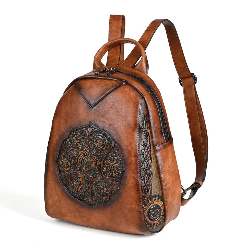 Women's Retro National Style Embossed Large Capacity High Practical Women's Backpack