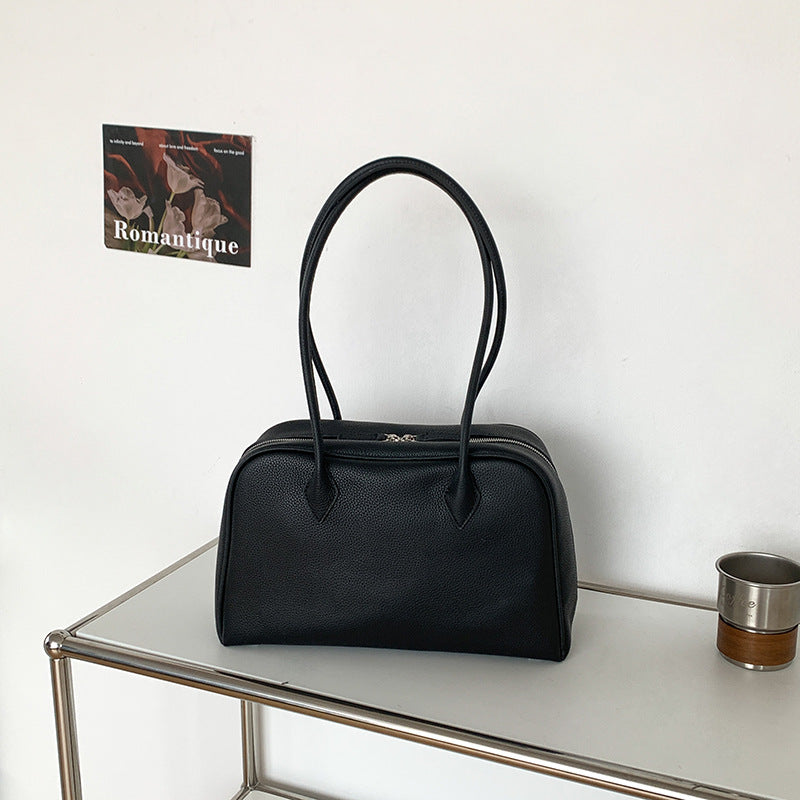 Women's First Layer Cowhide Boston Pillow Niche Handbags