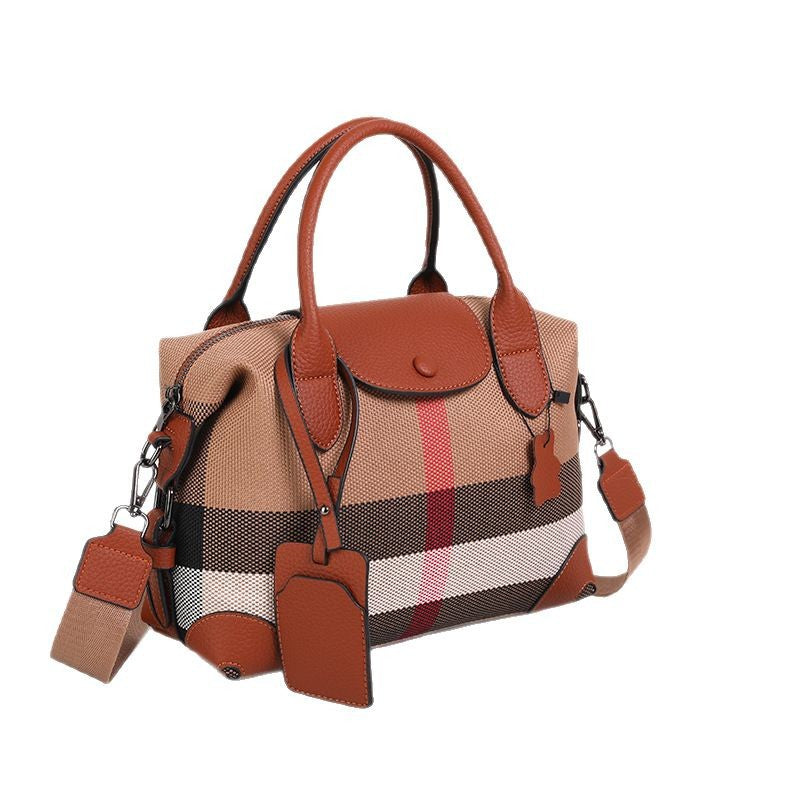 Plaid Canvas With Leather Fashion Flip Women's Handbag