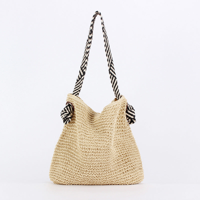 Navy Style Woven Knotted Strap Vacation Women's Shoulder Bag
