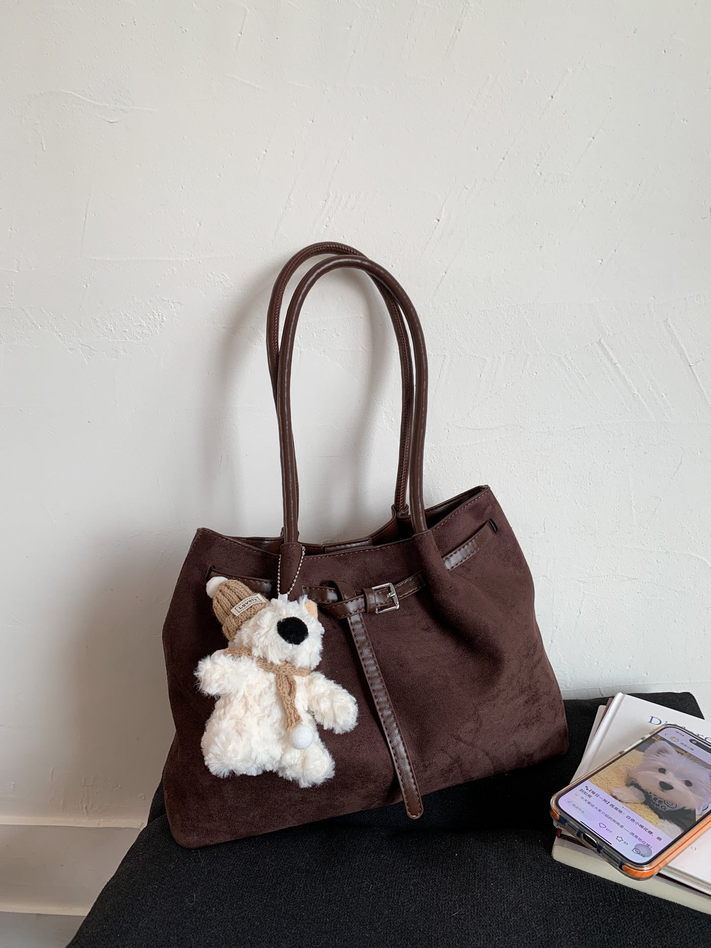 Women's Retro Suede Commuter Portable Boston Shoulder Bags