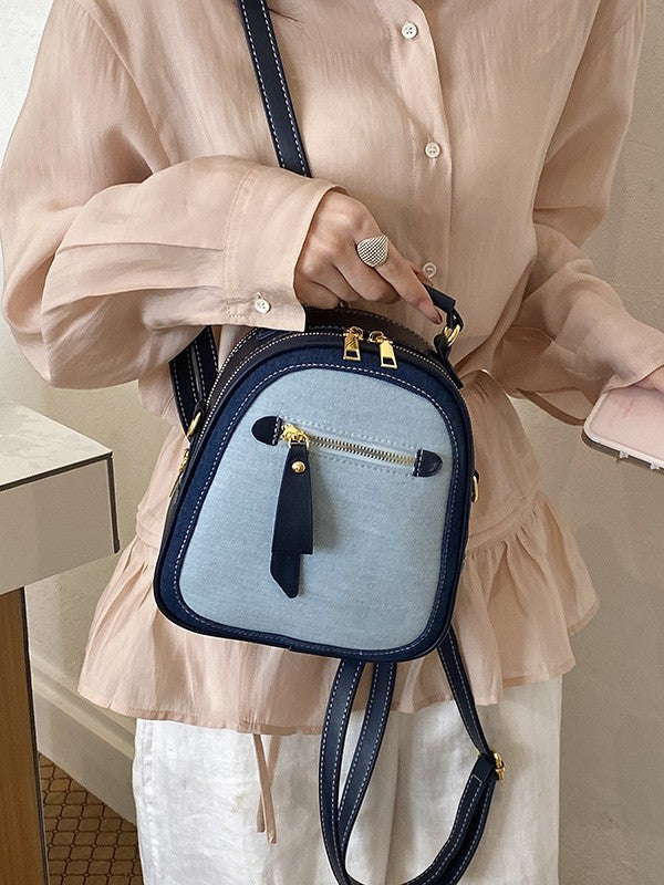Denim Contrast Color Retro Popular College Women's Backpack