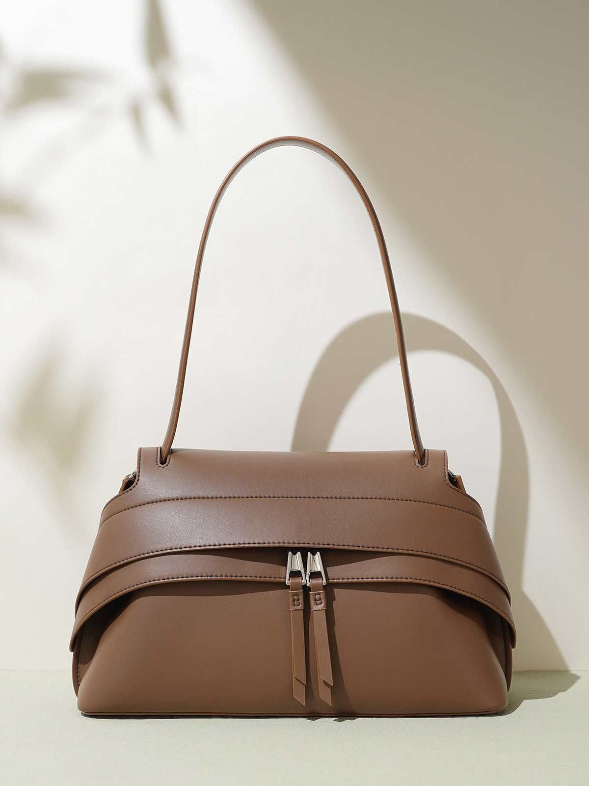 Women's Simple Fashion Trendy Design Saddle High-grade Fine Grain Leather Shoulder Bags