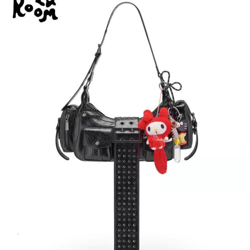 Women's Rebel Black Portable Without Pendant Motorcycle Women's Handbag