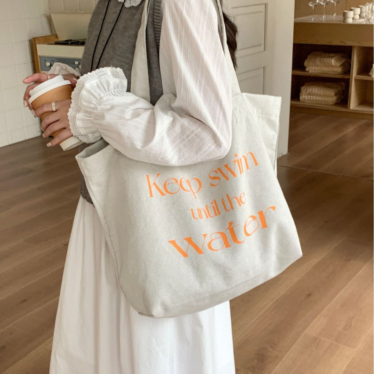 Women's Letter Printing Jean Idle Style Textured Large Capacity Bags