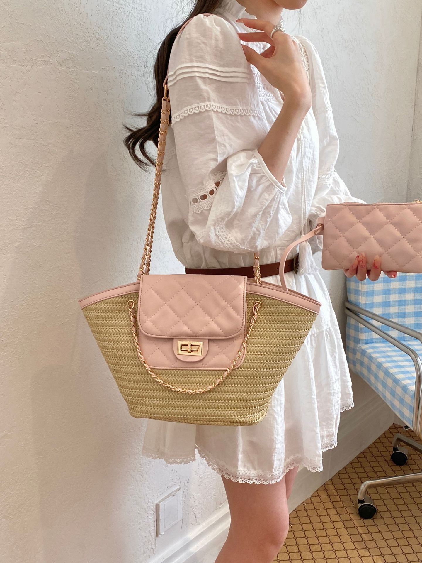 Popular Rhombus Chain Female Summer Seaside Vacation Classic Style Bags