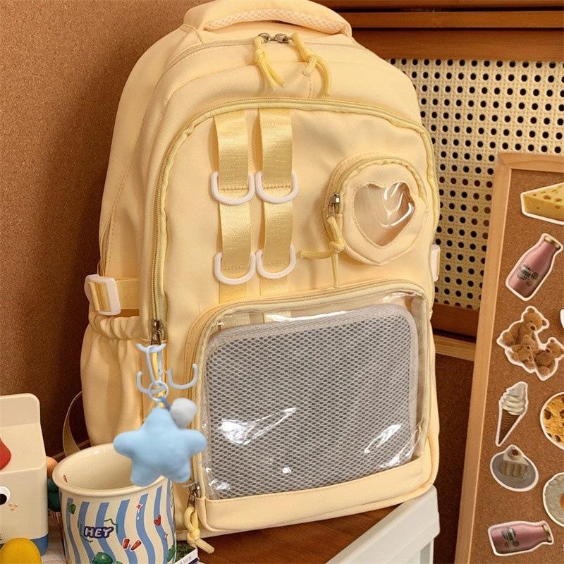 Style College Transparent Solid Color Bar Cartoon Junior Senior Leisure Backpack