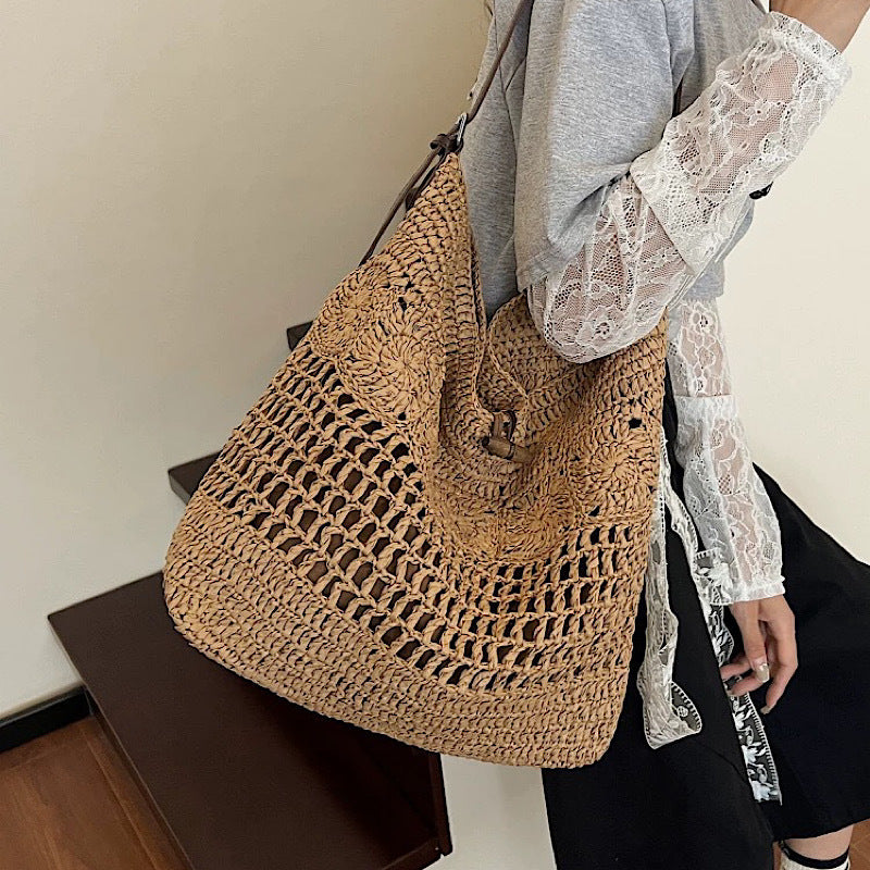 Crochet Woven Large Capacity Straw Hollow Tote Bag