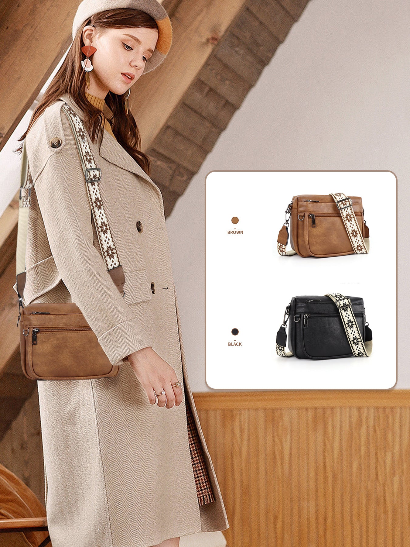 Color Matching Multifunctional Zipper Adjustable Strap Purses