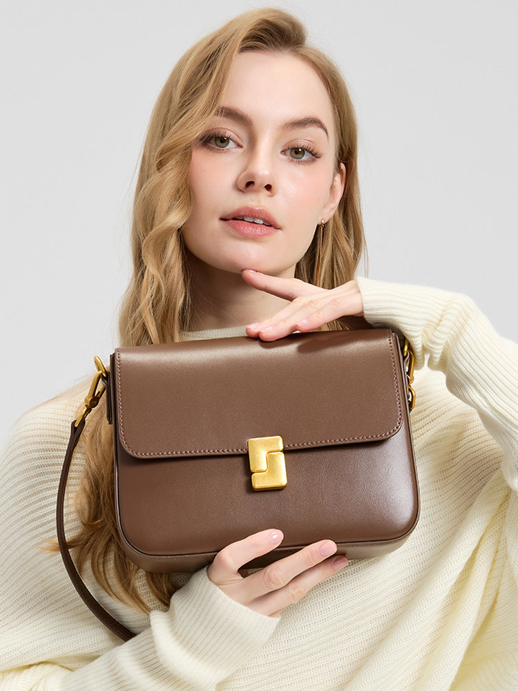 Women's Fashion Trendy For Cowhide Simple Commute Small Square Bags