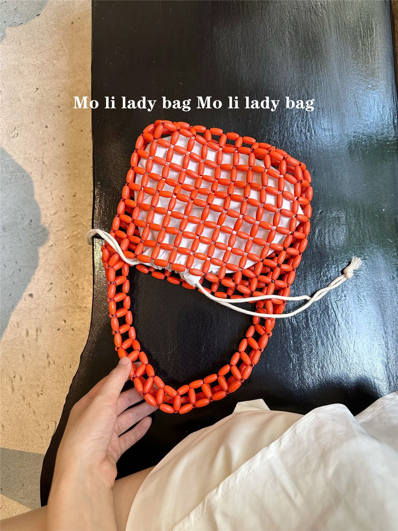 Trendy Design With Wooden Beads Decoration Hand-woven Underarm Bags