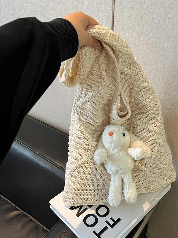 Knitted Female Korean Rabbit Pendant Commute Women's Messenger Bag