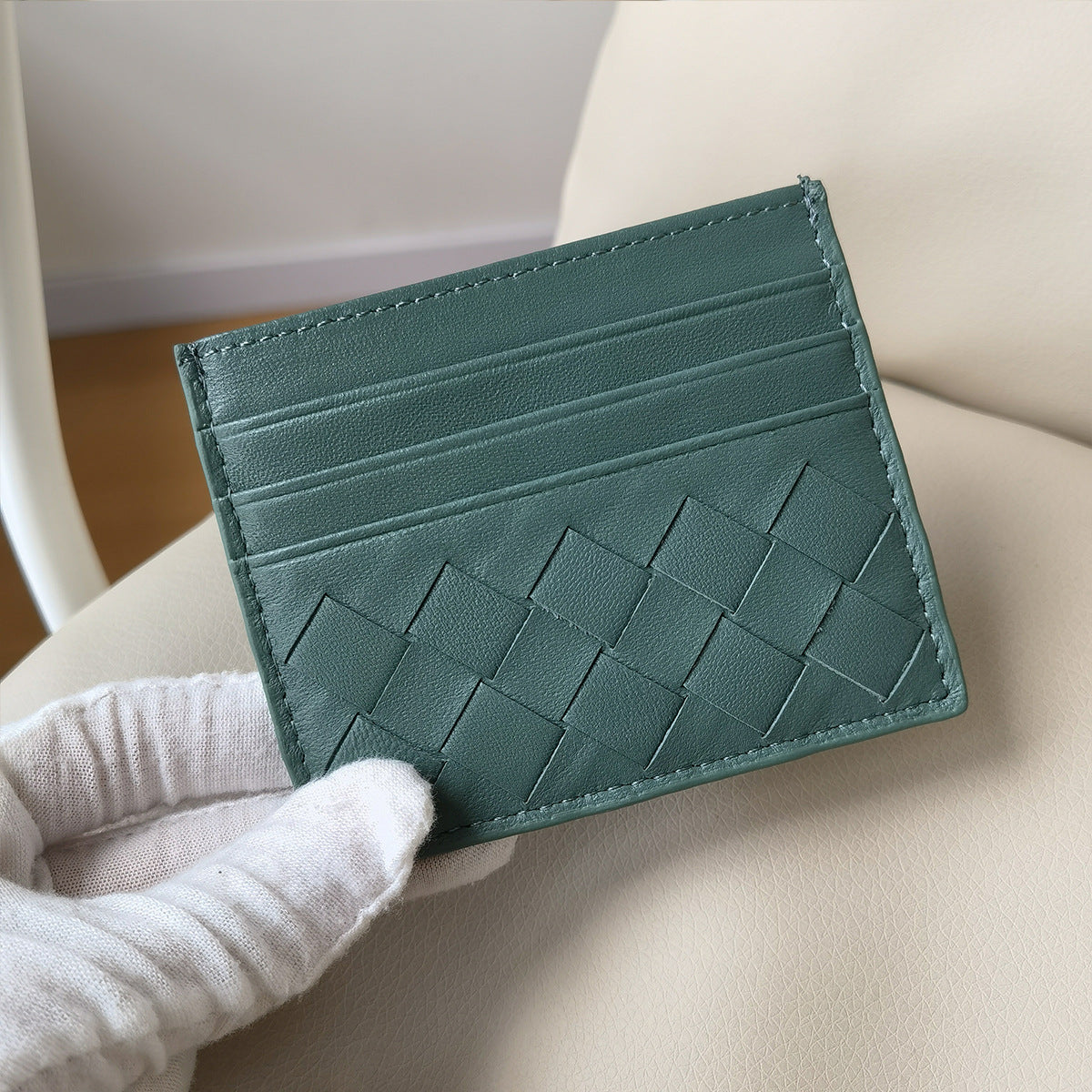 Authentic Leather Weave Wide Plaid Mini Clamp Exquisite Card Pack Card Sleeve