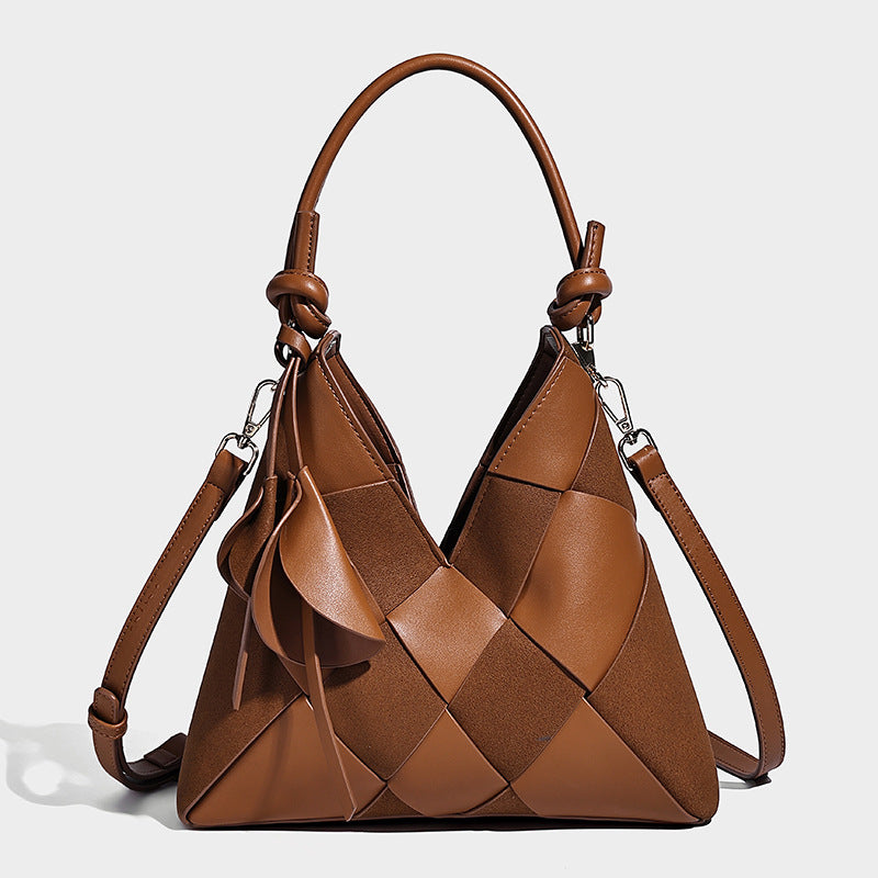 Hand-woven Stitching Large Capacity Commuter High-grade Bucket Bag