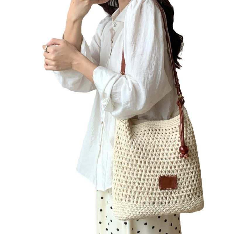 Women's Large Capacity Cotton Braided Commuter Bucket Bags