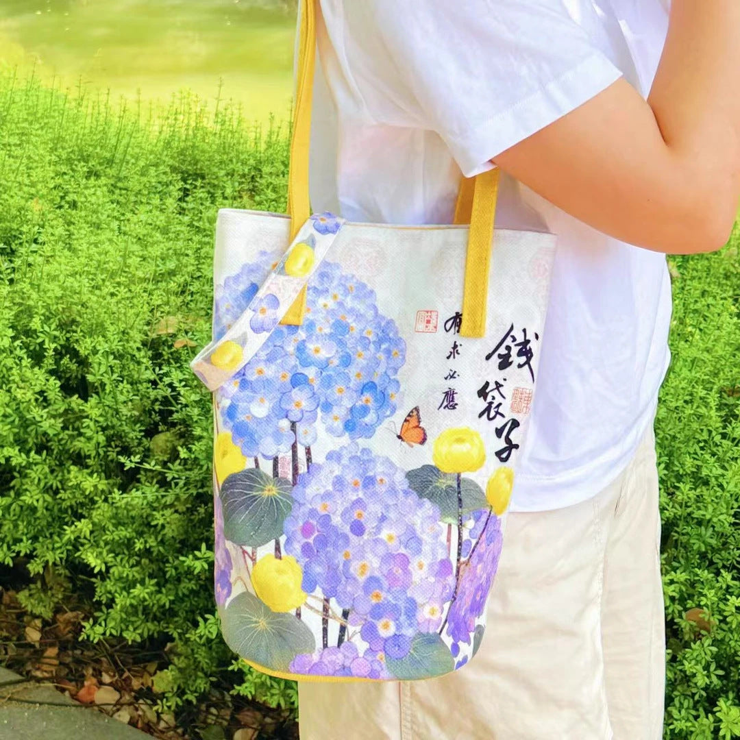 Money Hydrangea Pattern Brocade Bright Future Scenic Area Cultural Creative Bucket Bag