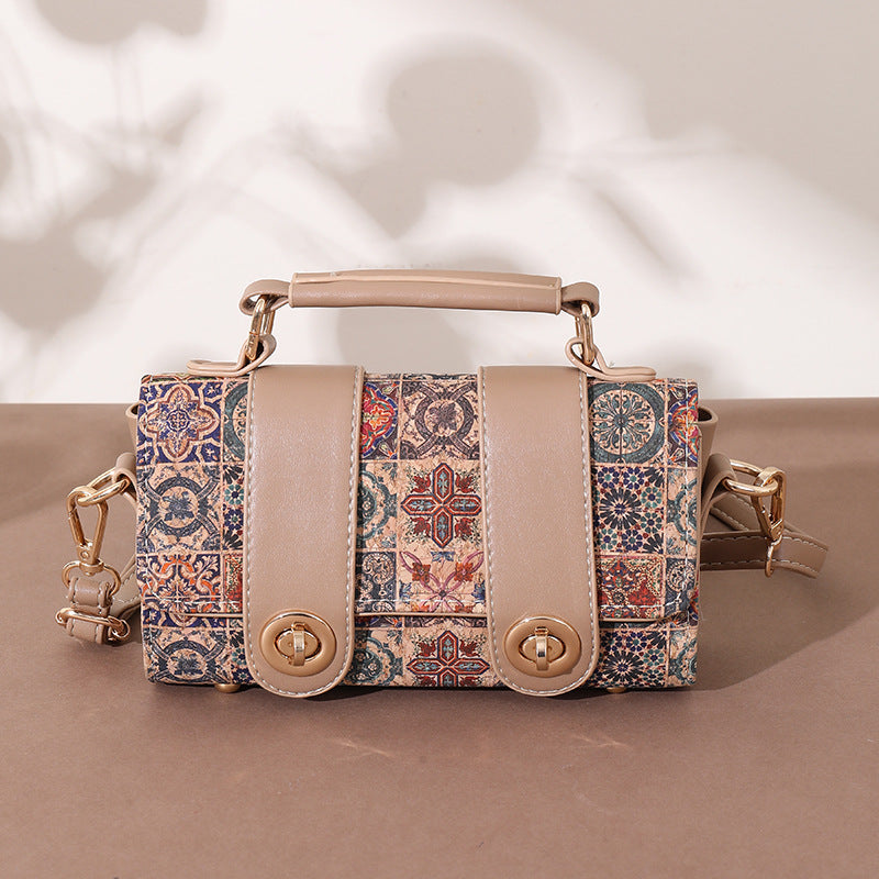 Women's Wooden Outside Cork Tree Leather Exquisite Handbags