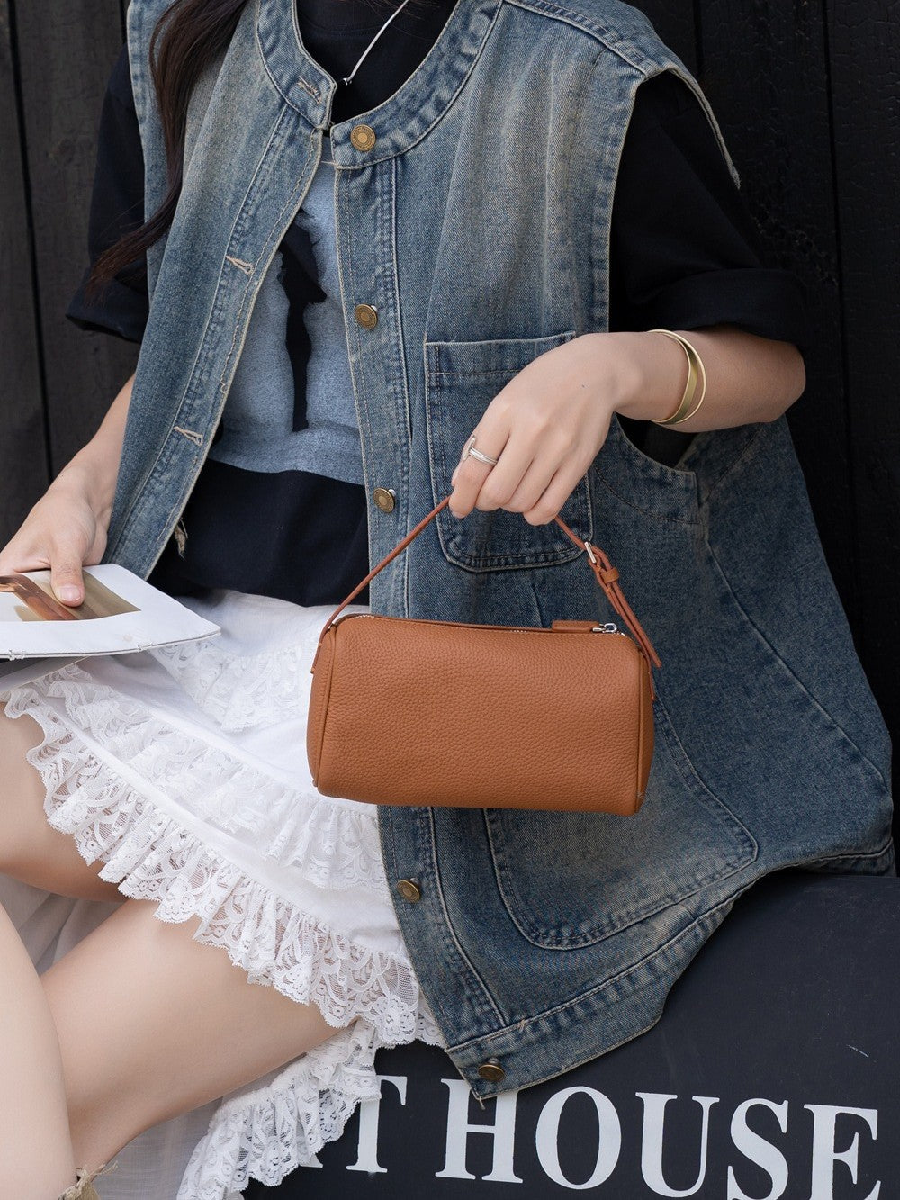 Women's Top Layer Cowhide Pen Fashion Leather Women's Handbag
