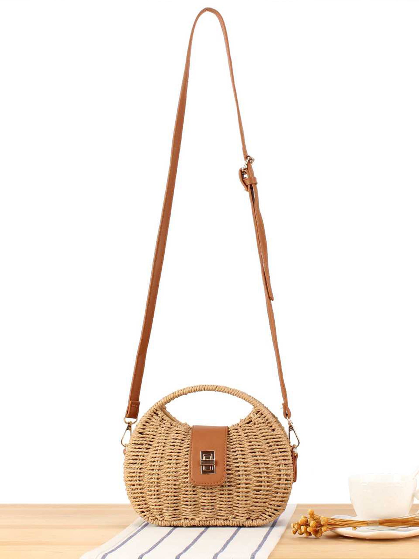 Women's French Fashion Woven Straw Seaside Vacation Beach Daily Women's Messenger Bag