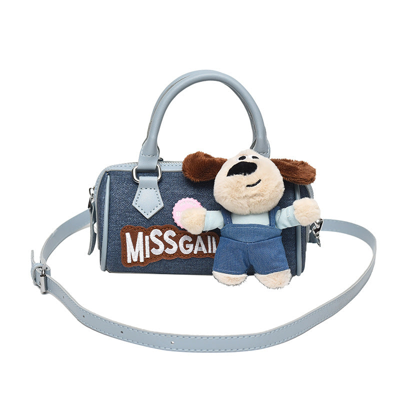 Women's Cartoon Doll Decorative Jeans Contrast Color Bags