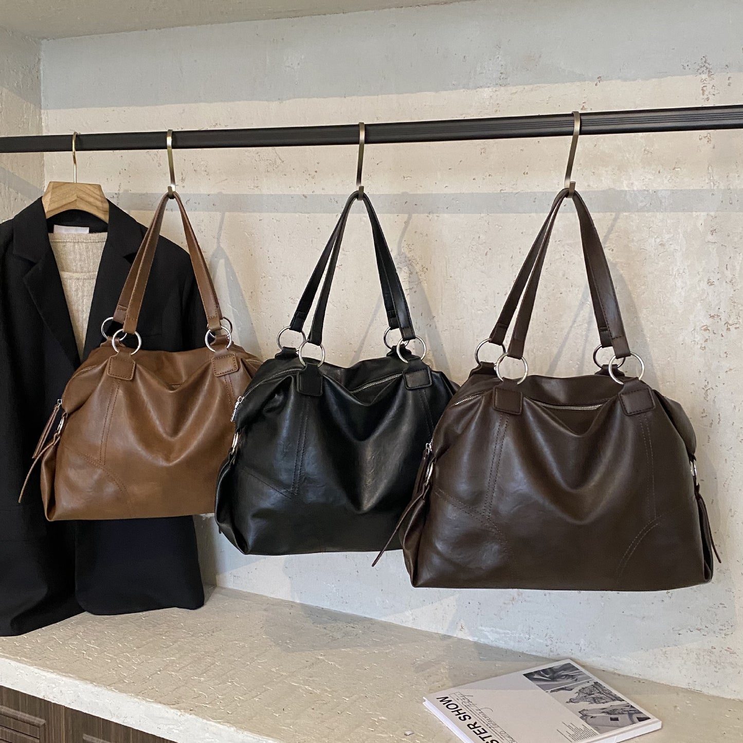 Women's One Simple Large Capacity Wax Leather Women's Shoulder Bag
