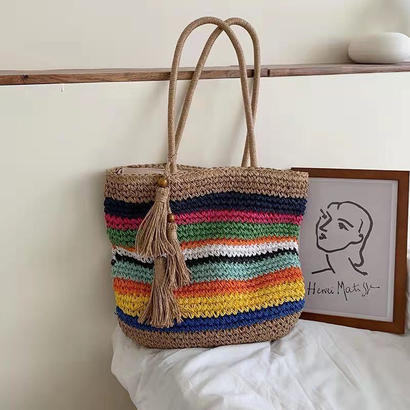 Versatile Women's Craft Colorful Woven Straw Bags