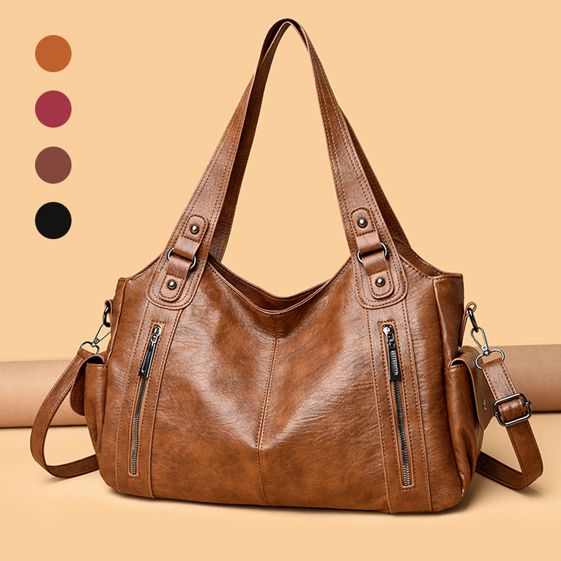 Women's Capacity Advanced Texture Soft Leather Commuter Tote Bags