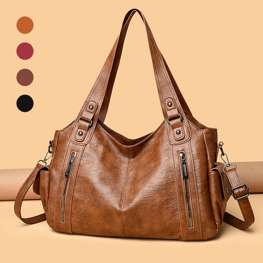Women's Capacity Advanced Texture Soft Leather Commuter Tote Bags