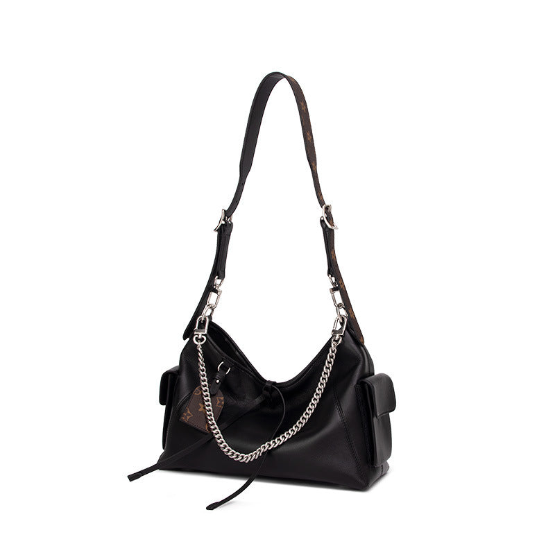 Women's Motorcycle Black Warrior Leather High-grade Large Bags