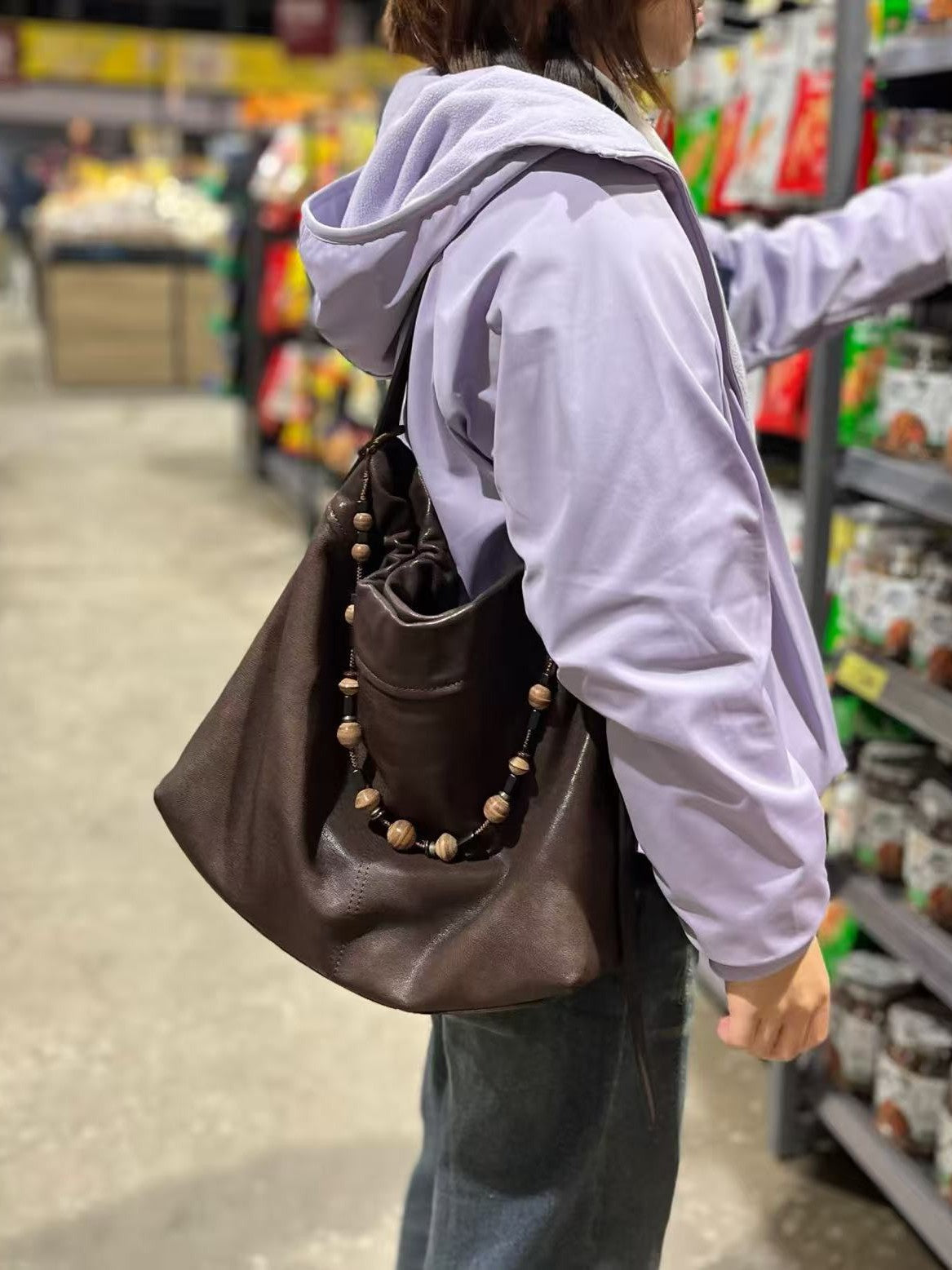 Women's Vegetable Tanned Sheepskin Hobo Large Capacity Garbage Commuter Tote Bag