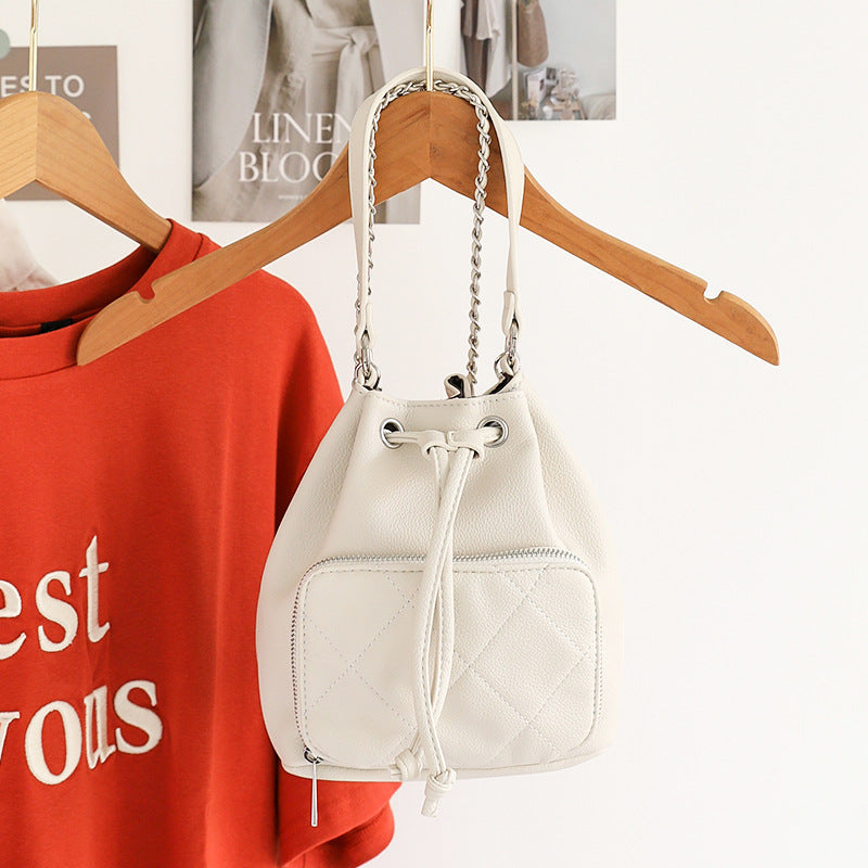 Korean Style Chain Design Drawstring Diamond Bucket Bag