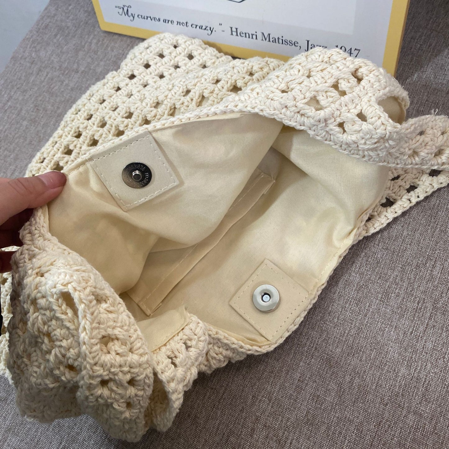 Women's Korean Style Hollow Cotton Thread Woven Knitting Tote Bags