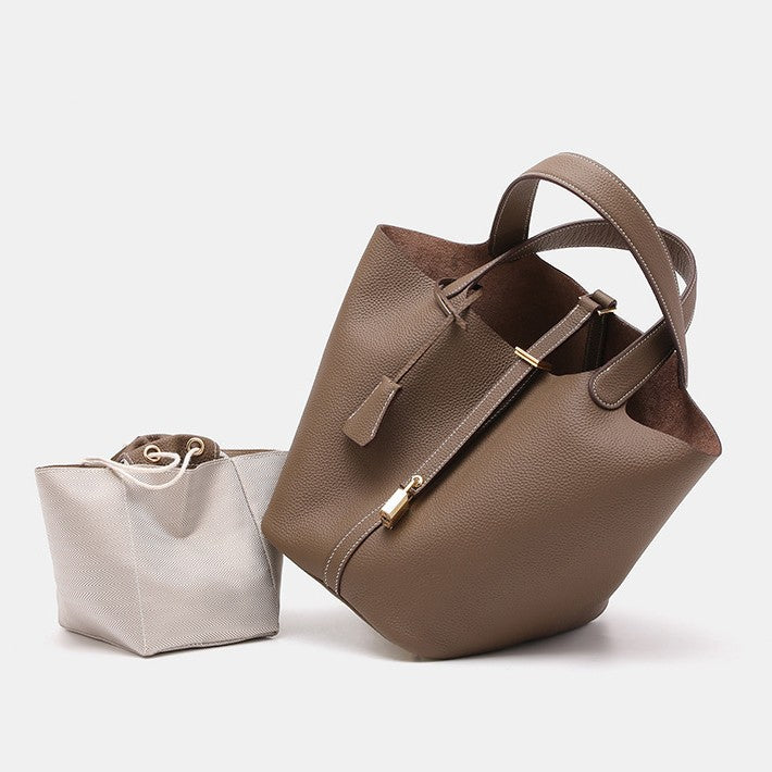Vegetable Large Genuine Leather Hand Commuter Bucket Bag