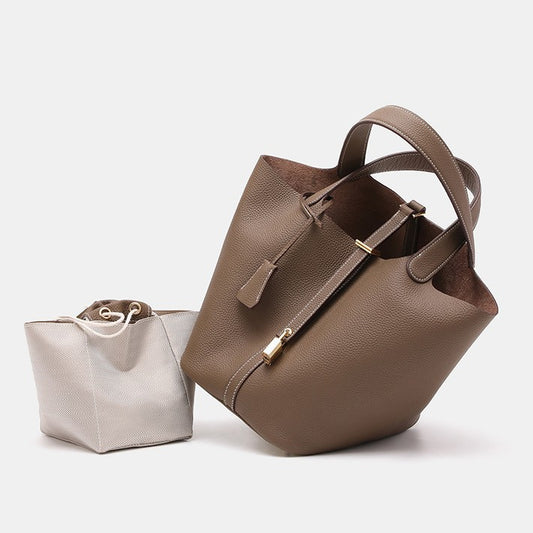 Vegetable Large Genuine Leather Hand Commuter Bucket Bag