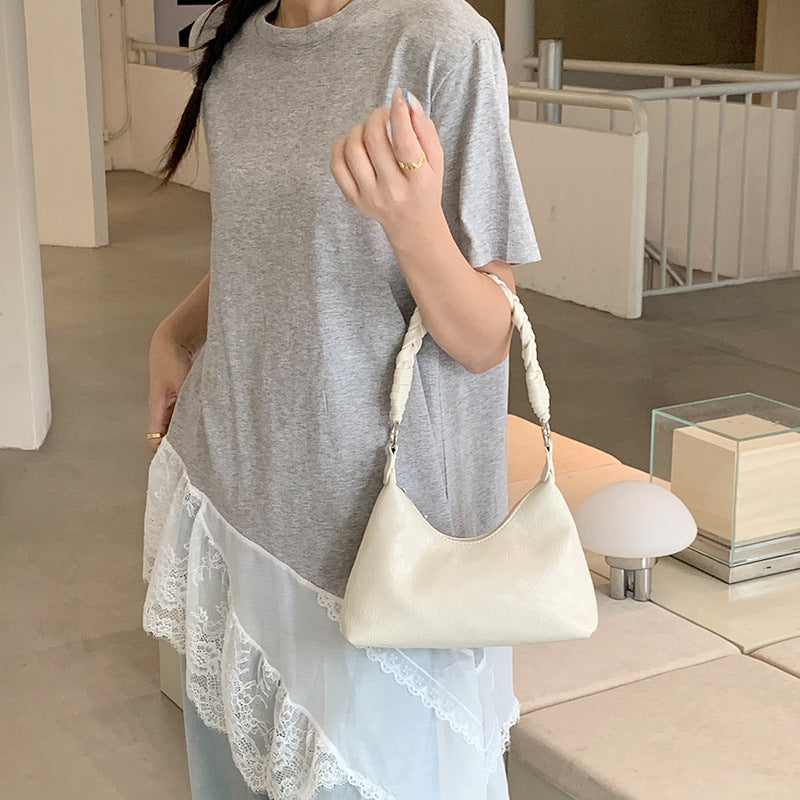 Women's Style Textured Oil Leather Retro Solid Color Fashion Underarm Bag