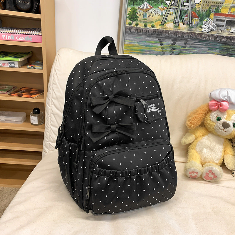 Korean Style College Female Junior High Fashion Polka Dot Simple Leisure Backpack