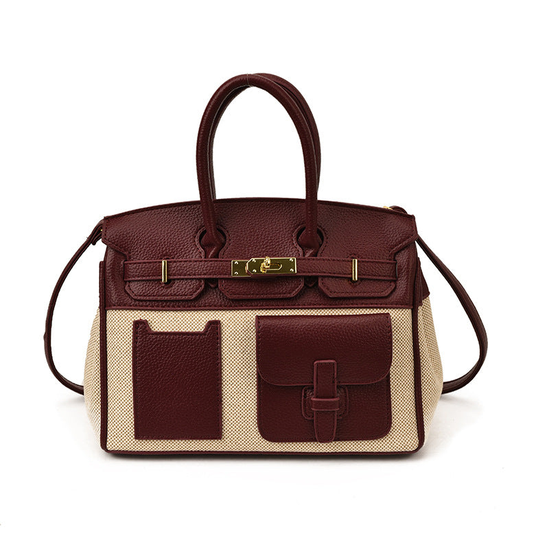 Platinum Canvas Stitching Leather Large Capacity Portable Women's Messenger Bag