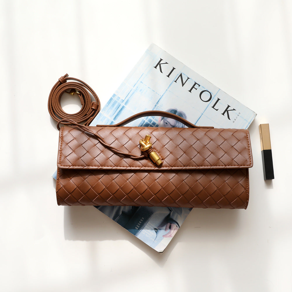 Spring Woven Dinner Cowhide Baguette Horizontal Women's Messenger Bag