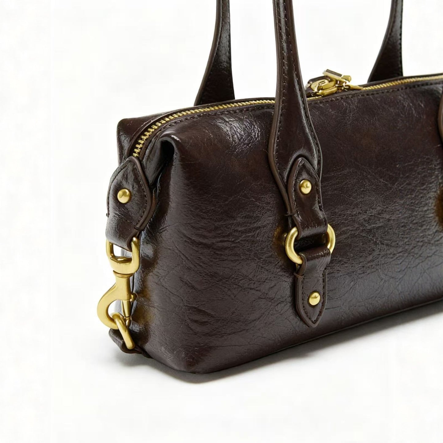 Women's Western European Fashion Cracked Effect Metal Detail Women's Shoulder Bag