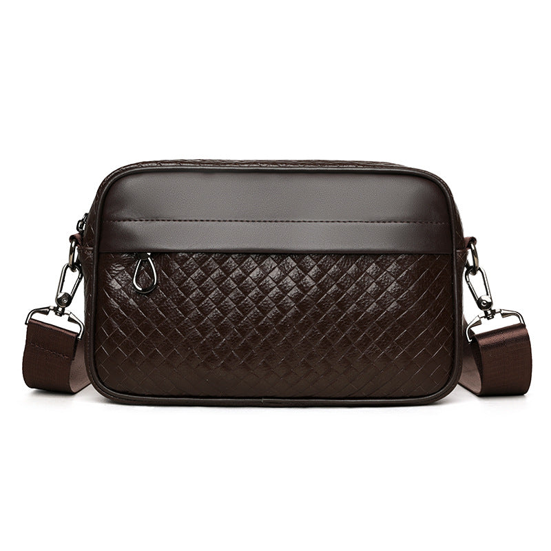 Men's Fashion Authentic Leather Weave Cowhide Large Men's Messenger Bag